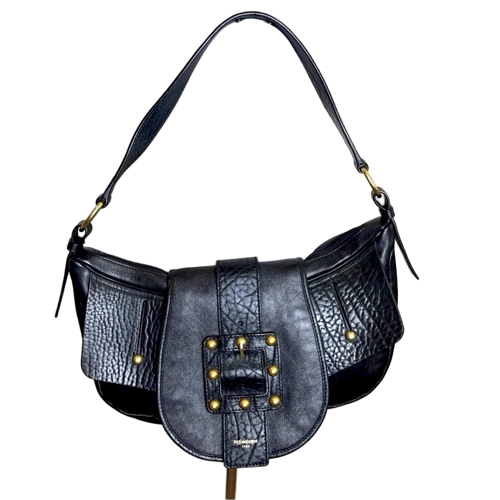 Yves Saint Laurent Rive Gauche Hobo Shoulder Bag Black Leather Large - Picture 2 of 13